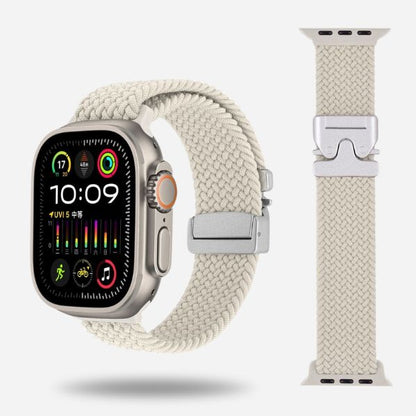 Apple Watch with beige woven elastic strap & titanium clasp