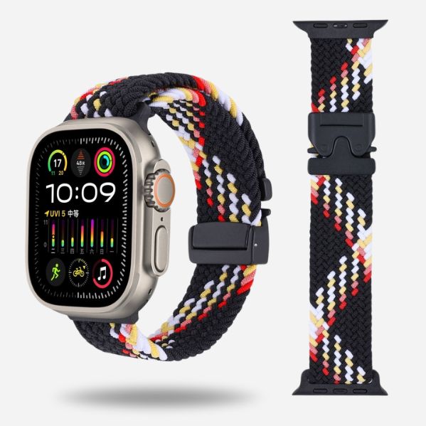 black & red woven elastic strap for Apple Watch with black clasp