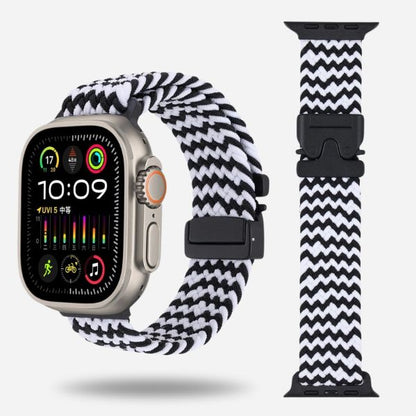 Apple Watch with black & white woven strap & black titanium clasp