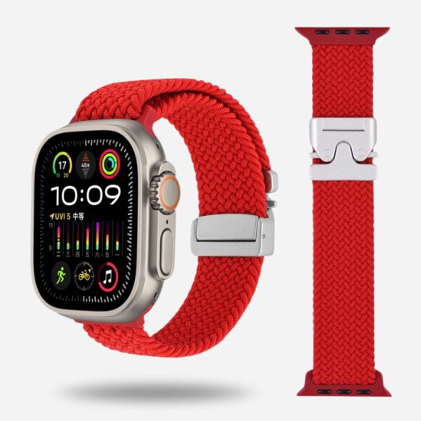Apple Watch with red woven strap & titanium clasp