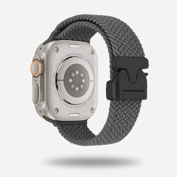 Apple Watch with grey woven strap & black titanium clasp